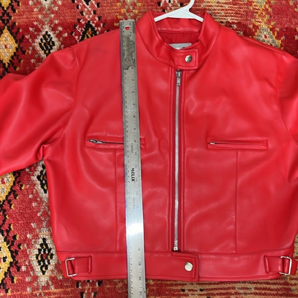 Vintage Y2K Red Vegan Leather Bomber Jacket - Picture 15 of 16
